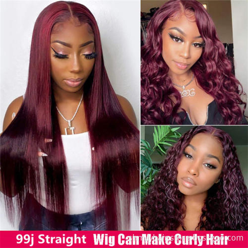 Factory Direct Supply 13x4 Lace Frontal Wig Brazilian Human Hair Silk Straight Cuticle Aligned Hair Transparent 99J Lace Wig